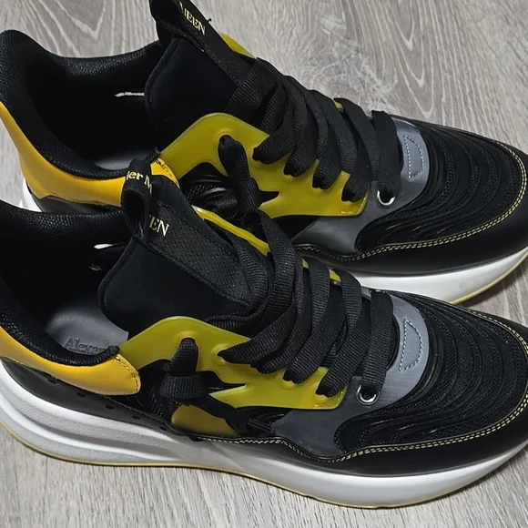 Alexander McQueen Shoes Black And Yellow Sneakers By Alexander